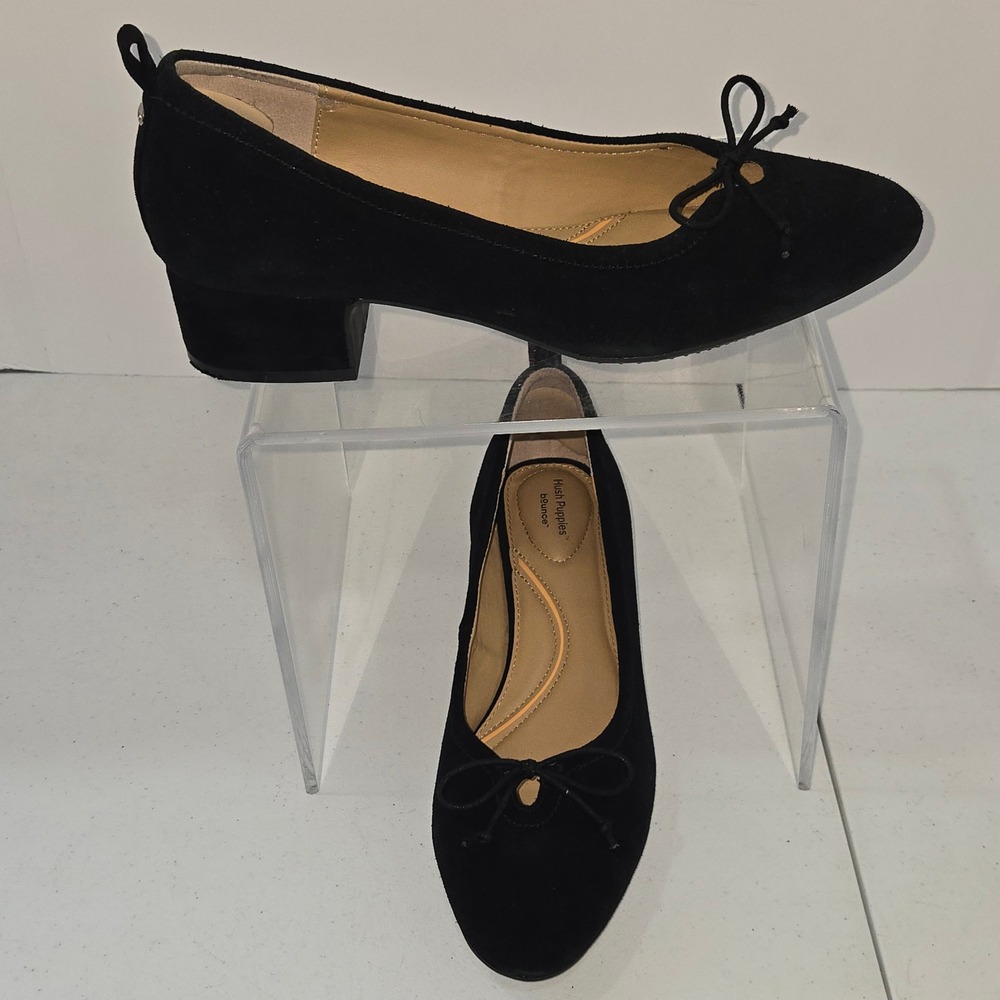 Hush Puppies Netty Black Suede Block Heel Pumps Womens Size 10M Bounce Insole